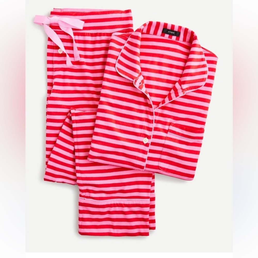 J. Crew Dreamy cotton pajama set in pink stripe XXS